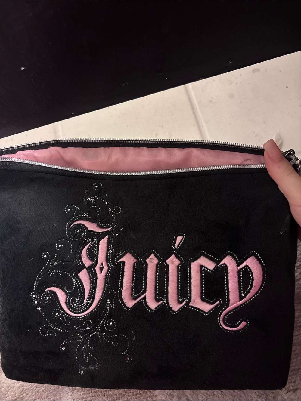 Juicy Couture Black and Pink Logo Pouch